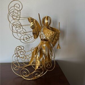 Gold Angel Sculpture tree topper, Candle holder, decorative piece.